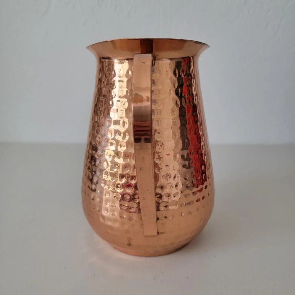 Traditional Indian Copper Pitcher Hammered Jug Handcrafted Pure Metal - Picture 2 of 10